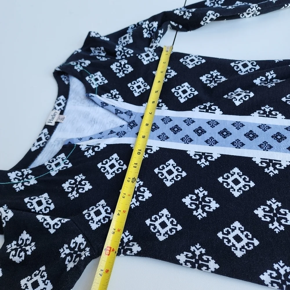 HATLEY Black Blue White Stamp Knee Length Sheath Dress Country Club Preppy Sz S
